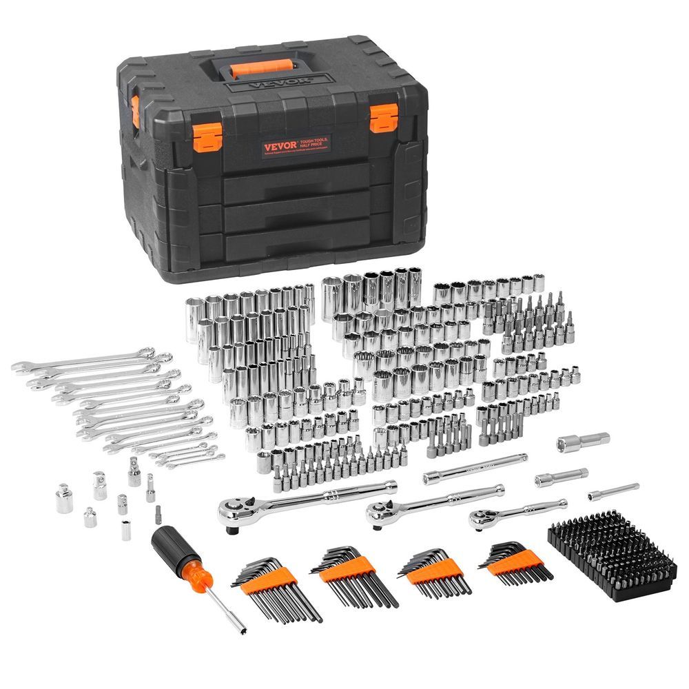 VEVOR Mechanics Tool Set And Socket Set, 1/4' 3/8' 1/2' Drive Deep And Standard Sockets, 450 Pcs SAE And Metric Mechanic Tool Kit With Bits, Hex Wre_voghion.com