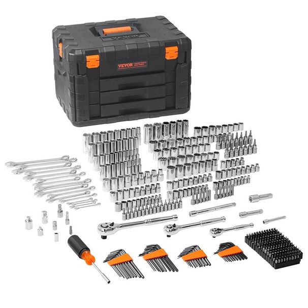 VEVOR Mechanics Tool Set And Socket Set, 1/4' 3/8' 1/2' Drive Deep And Standard Sockets, 450 Pcs SAE And Metric Mechanic Tool Kit With Bits, Hex Wre_voghion.com