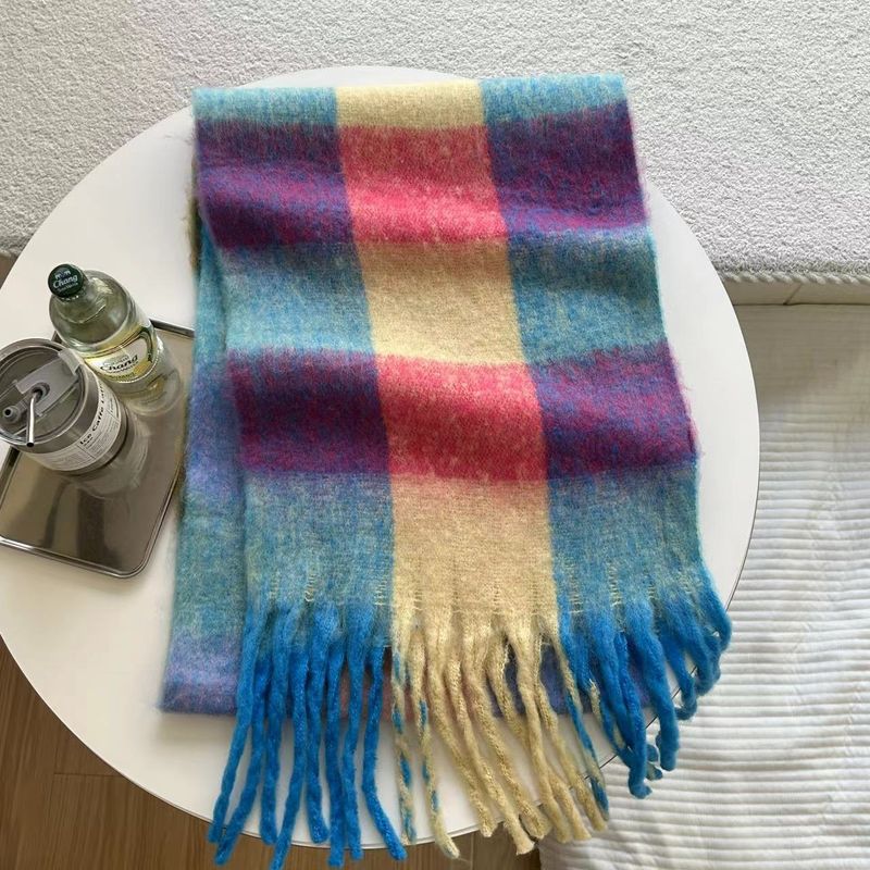 Sciarpa con frange in mohair a quadri dello stesso stile CO per donna, versione coreana, versatile, stile coppia di studenti, allargata e_voghion.com