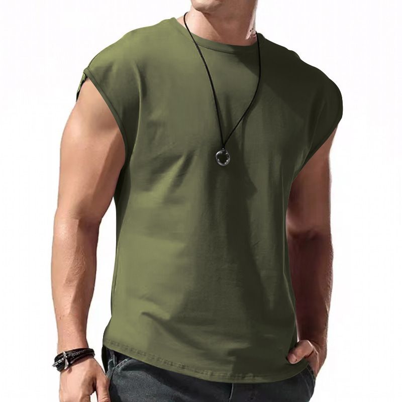 European And American Cross-Border Men's Fashion Summer New Sleeveless Vest Youth Casual Loose Solid Color Tank Top_voghion.com