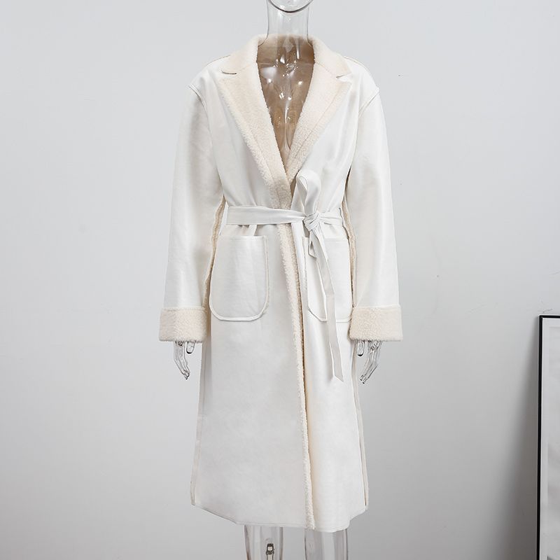 Cappotto da donna con risvolto con pannelli in ecopelle 2023 Cappotti femminili larghi a maniche lunghe caldi e chic primaverili da donna da ufficio eleganti_voghion.com