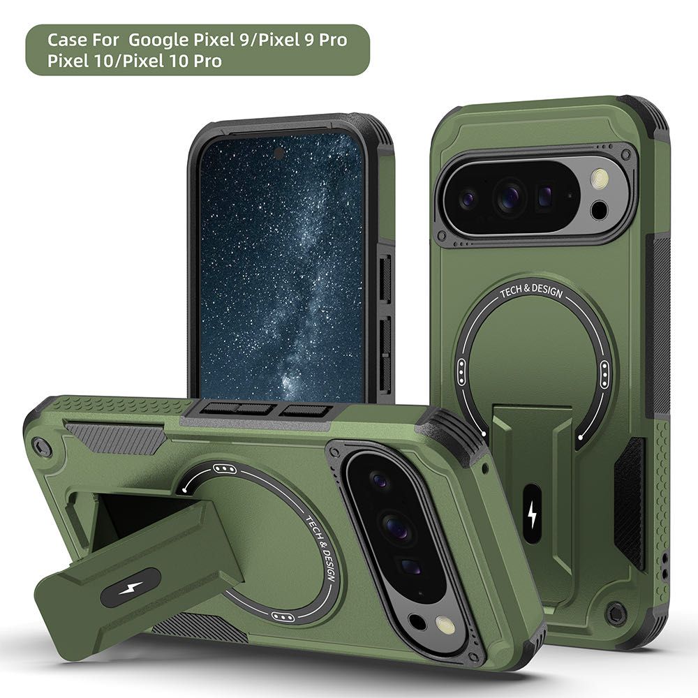 Armor Magnetic Stand Case For Google Pixel 10 9 10Pro 9Pro Wireless Charging Business Retro Hybrid Hard PC Cover_voghion.com