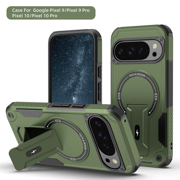 Armor Magnetic Stand Case For Google Pixel 10 9 10Pro 9Pro Wireless Charging Business Retro Hybrid Hard PC Cover_voghion.com