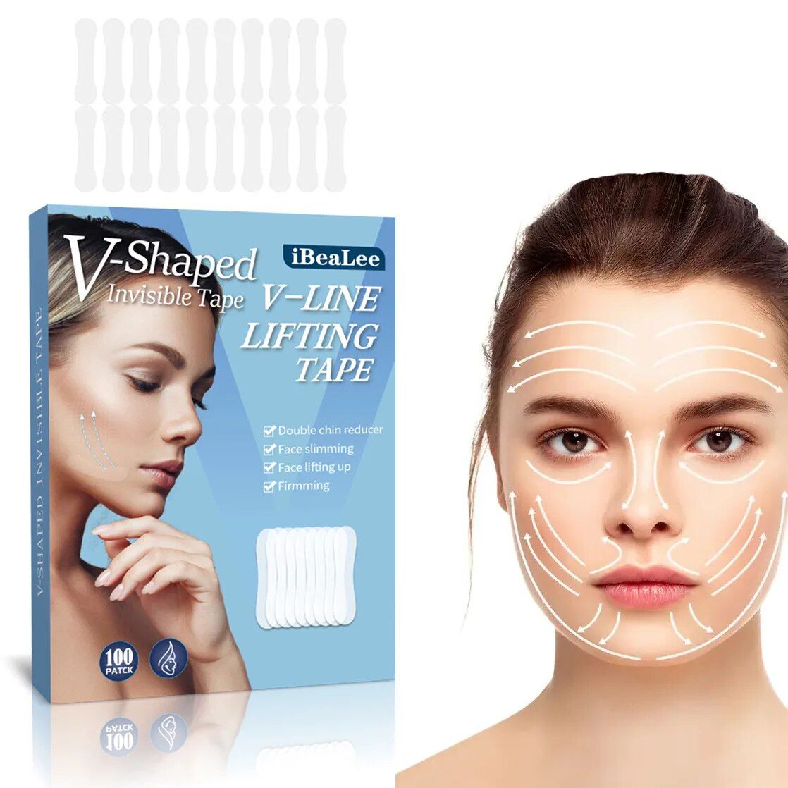 IBeaLee viso lifting invisibile viso che stringe il mento, attenua le linee sottili e modella il cerotto V-Face_voghion.com