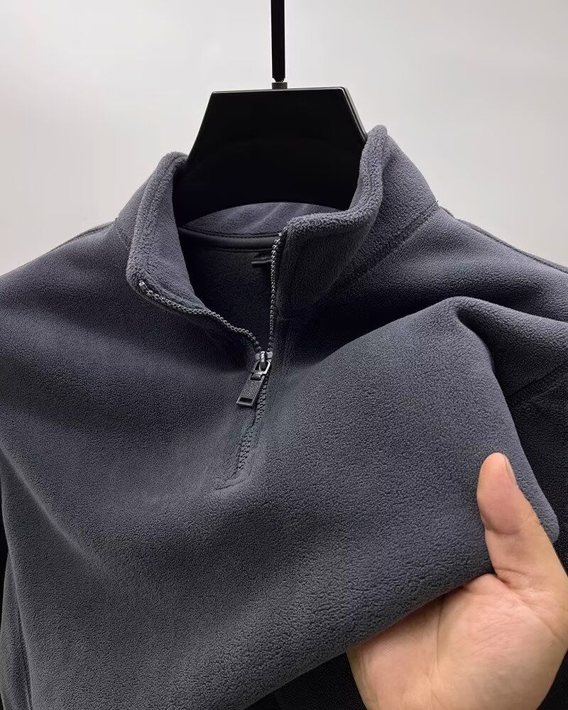 Herrenbekleidung Sweatshirt mit halbem Reißverschluss Herren Fleece-Sweatshirt mit halbem Reißverschluss Winter Warmer, verdickter Pullover mit Stehkragen Soft Touch Thermo-Oberteil​_voghion.com