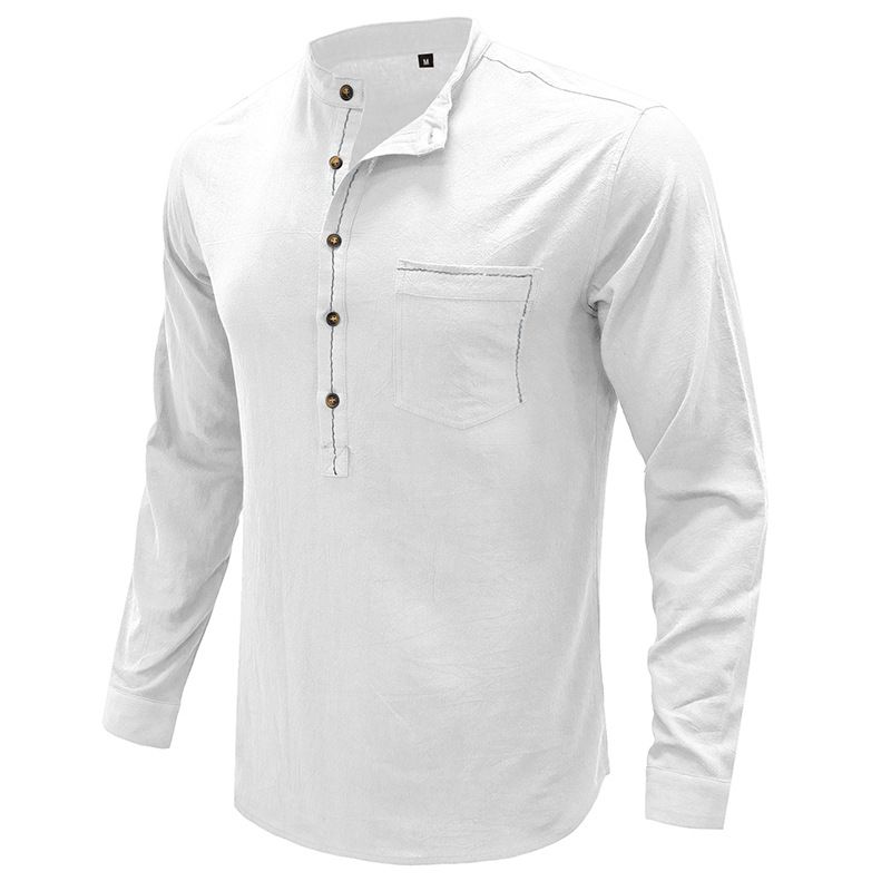 Camicia in cotone a maniche lunghe in lino tinta unita da uomo_voghion.com