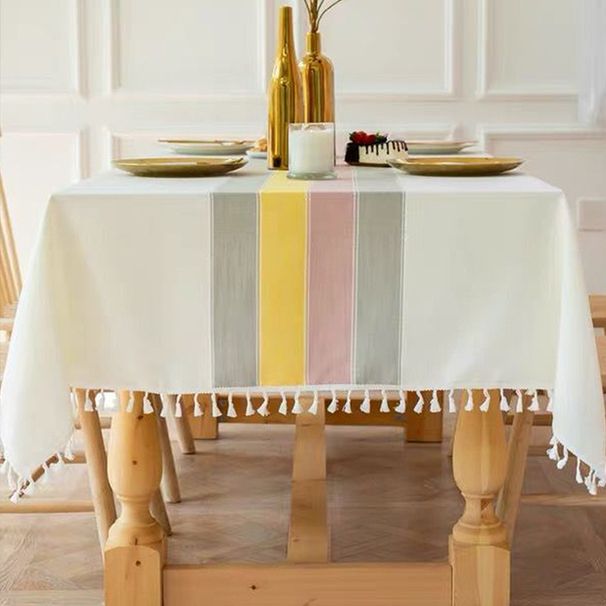 Minimalist Tablecloth – Striped Polyester Linen Blend – Non-Slip & Heat-Resistant – Rectangle Dining & Coffee Table Cover – Picnic Mat_voghion.com