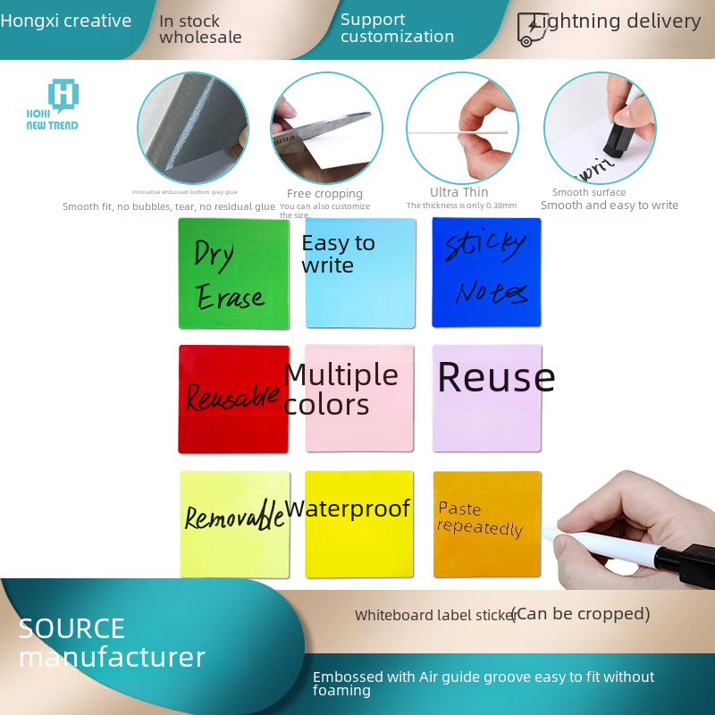 Notes Post-it effaçables en PVC, autocollants pour tableau blanc effaçables à sec, imperméables, utilisation répétée, épaisseur 0.38mm_voghion.com