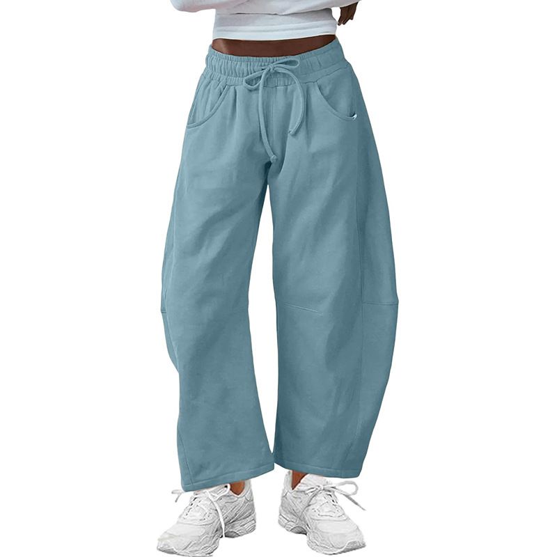 Women's Clothing Sports Pants Drawstring Pocket Nine Point Pants Sweatpants_voghion.com