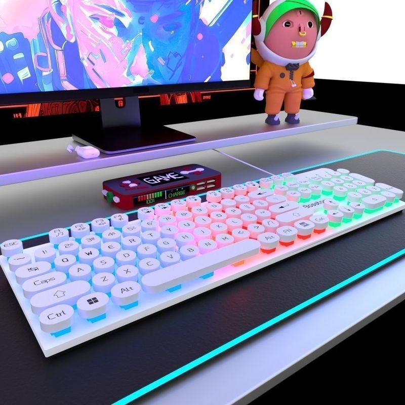 Gaming Mechanical Feel Desktop Laptop Universal Wired Keyboard Mouse With Lighting_voghion.com