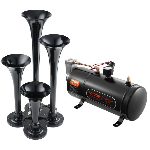 VEVOR Train Horns Kit, 4 Trumpet Air Horn Kit, 150dB Train Horns For Pickup Trucks, 12V 120 Psi Air Compressor 0.8 Gal/3 L Tank With Gauge For Any 1_voghion.com