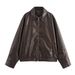 Faux Leather Pilot Jacket For Women - Stylish Streetwear Bomber Coat With Stand Collar, Long Sleeve, Zipper Closure (Black, Coffee, Red, Camel)_voghion.com