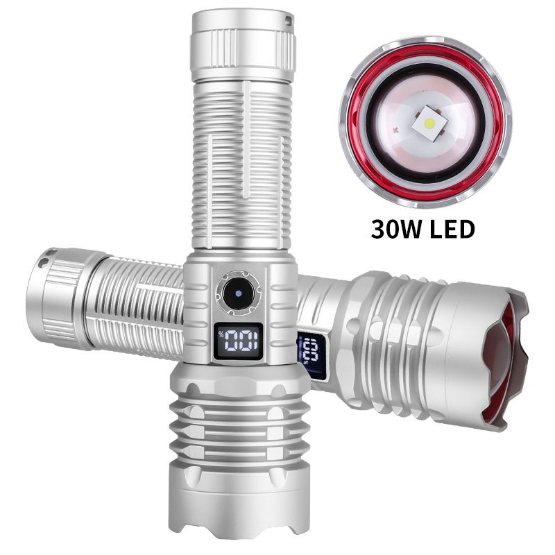 Dual-Head LED Flashlight With White Laser & Power Bank, 500m+ Zoomable Beam, Type-C Rechargeable, Digital Display For Outdoor Camping Hunting_voghion.com