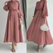 Women's Clothing Muslim Solid Color Sleeves With Belt Long Fashionable Temperament Dress_voghion.com