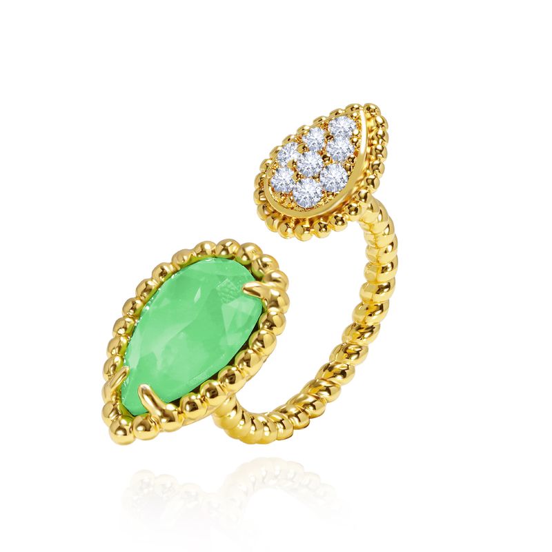 Anello da donna con perline e artigli intarsiati, a forma di lacrima, con cristallo artificiale sfaccettato multicolore, apertura regolabile con precisione. Gioiello da mano._voghion.com