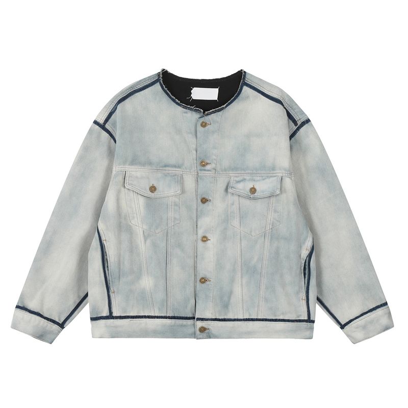 Herrenbekleidung Washed Artwork Vier-Ecken-Markierung Jeansjacke_voghion.com