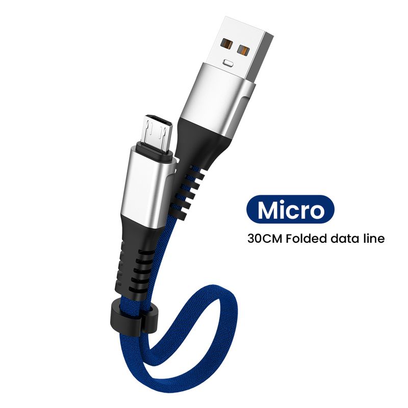 Câble de données USB 3A à charge rapide, 30cm, mini USB pliable/Type C/8 broches, corde courte tressée en nylon, adaptée à_voghion.com