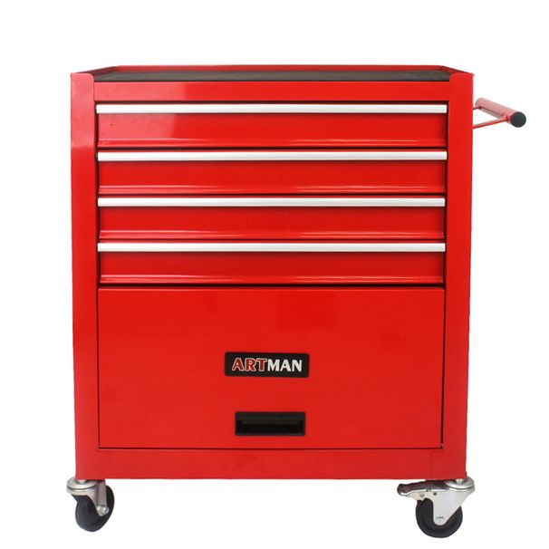 4 DRAWERS MULTIFUNCTIONAL RED TOOL CART WITH WHEELS_voghion.com