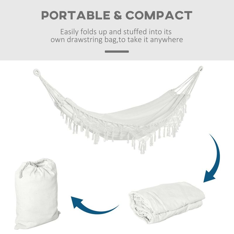 Extra Large Boho Hammock With Macrame Tassel Fringe, Includes Carrying Bag, Indoor Outdoor Tree Hammock For Porch, Backyard, Camping, White_voghion.com