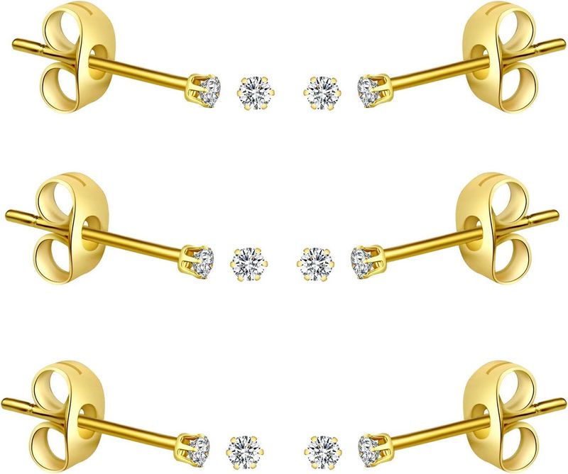 6-10 paia di orecchini a bottone da donna in acciaio inossidabile con zirconi cubici trasparenti rotondi, set di orecchini in acciaio chirurgico ipoallergenico, zirconi cubici da 2 mm, 3 mm e 4 mm._voghion.com