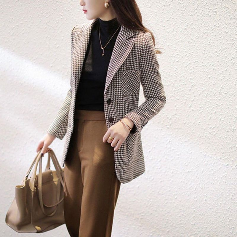 Veste patchwork pied-de-poule pour femme, vêtement pour femme, nouvelle coupe slim, petit costume à la mode, printemps 2023_voghion.com