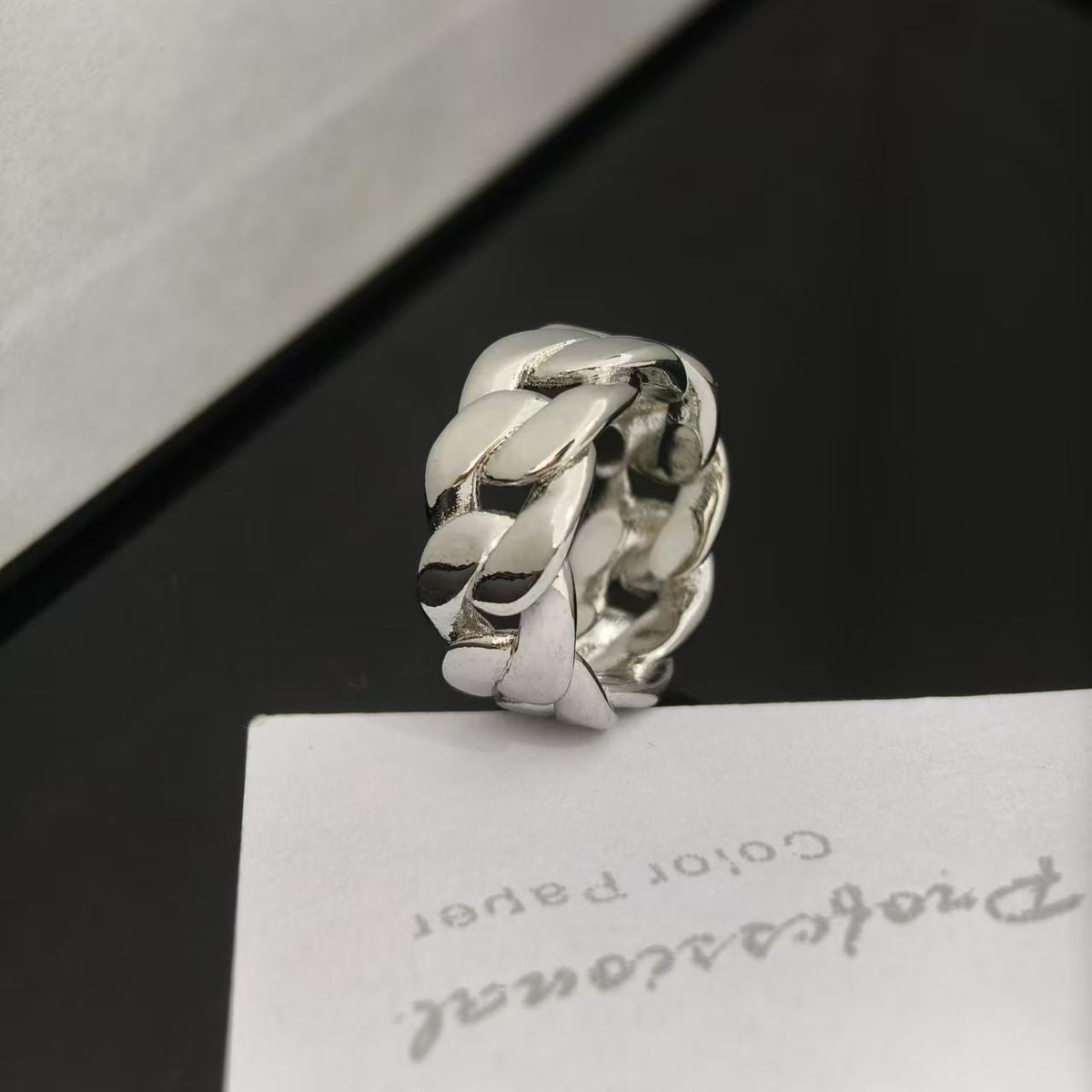 925 Silver European And American Cuban Twist Chain Smooth Stripe Unisex Hip Hop Trendy Personality Couple Index Finger_voghion.com