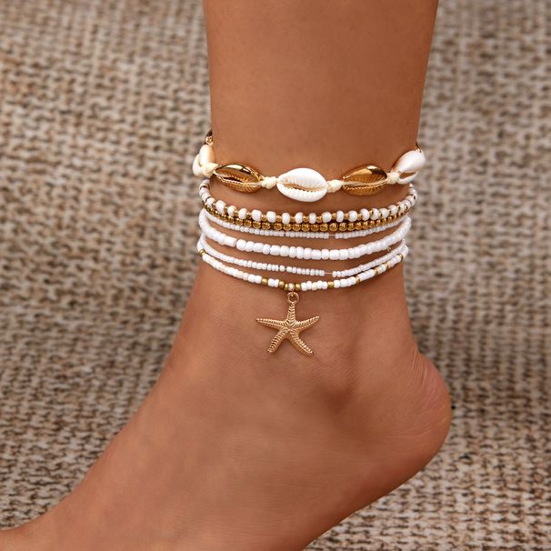Set di cavigliere elastiche con perline e conchiglia a forma di stella marina, nuovo e alla moda, in vendita calda_voghion.com