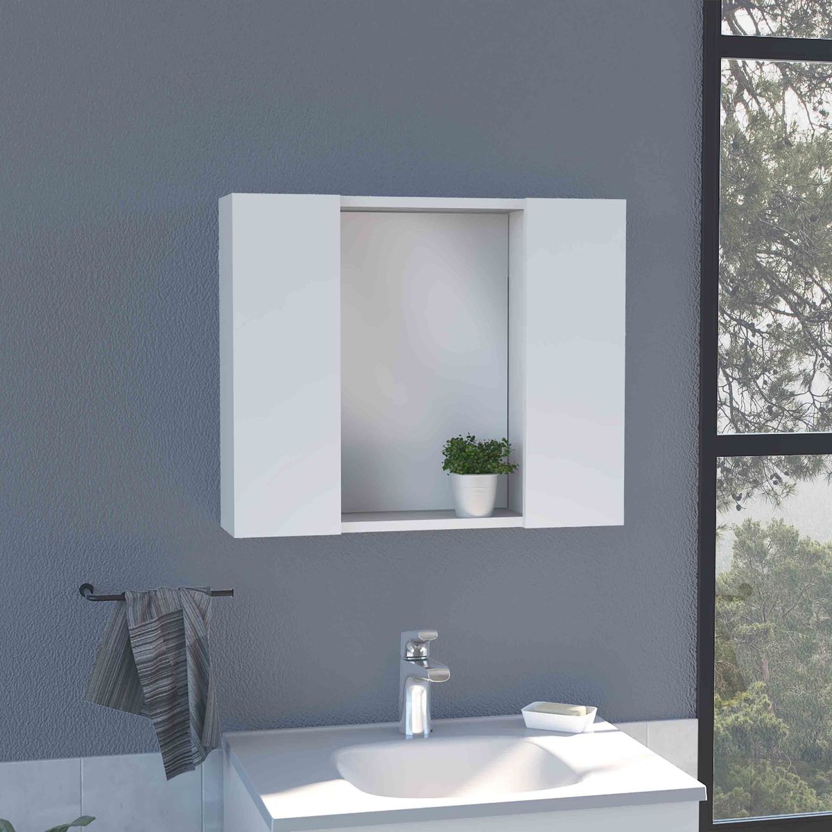 Artemisa Medicine Cabinet, Double Door, Mirror, One External Shelf -White_voghion.com