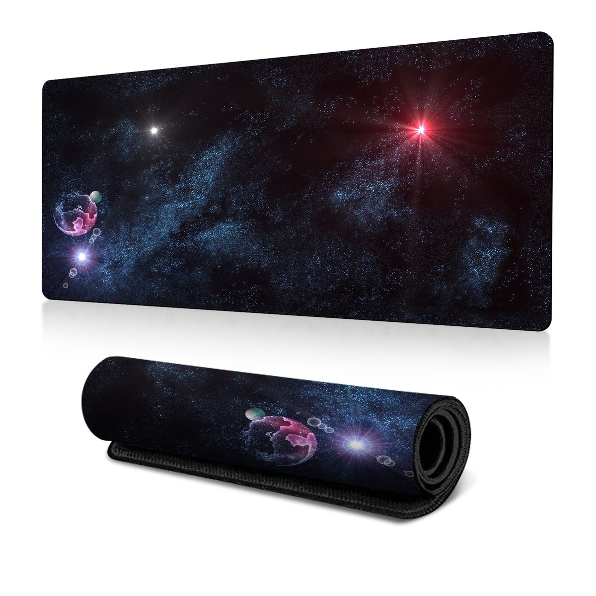 Explosives Universum, Sternenhimmel zur Karte, übergroßes, schmutzabweisendes Kantenschloss, Wärmeübertragung, rutschfestes Mauspad, Büro-Schreibtischmatte_voghion.com