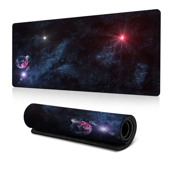 Explosives Universum, Sternenhimmel zur Karte, übergroßes, schmutzabweisendes Kantenschloss, Wärmeübertragung, rutschfestes Mauspad, Büro-Schreibtischmatte_voghion.com
