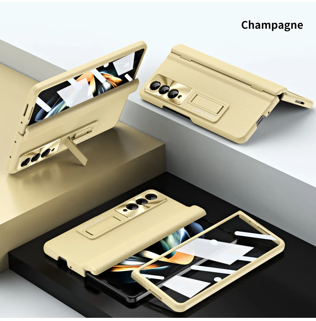 Za Samsung Galaxy Z Fold5 4 3 ovitek z membrano, integriran navaden usnjen nosilec, zložljiv tečaj, vse vključeno_voghion.com