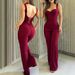Women's Clothing Red Sexy Suspenders Back Strap Design Tight One Piece Flared Pants_voghion.com