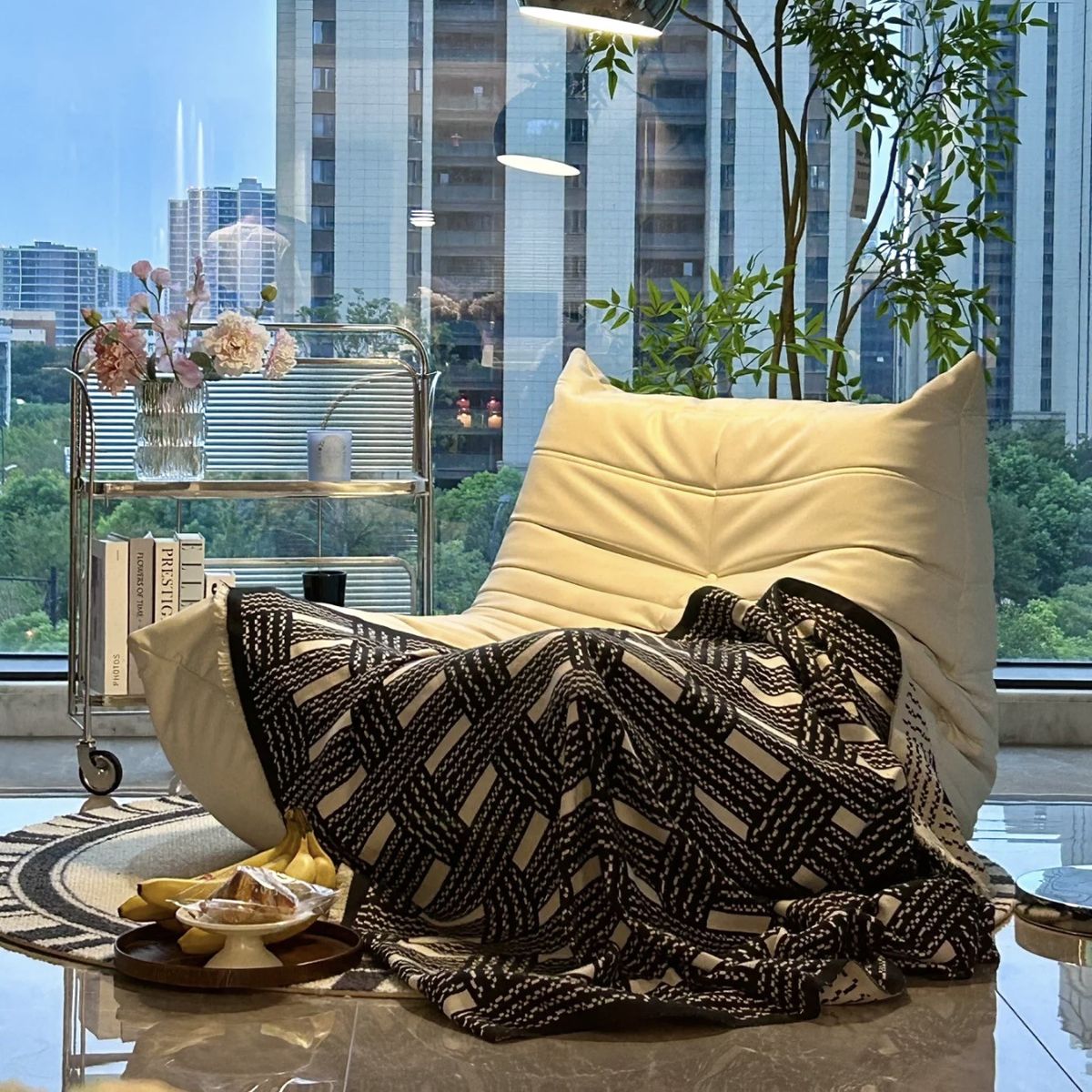 Couverture tricotée noire et blanche tissée de haute qualité pour canapé, bureau, sieste, climatisation_voghion.com