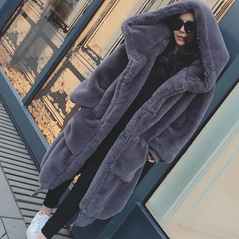 ​​"Langer Plüsch-Kunstpelzmantel für Damen mit Kapuze, warme, übergroße Streetwear-Jacke für den Winter, weiche, gemütliche Oberbekleidung für einen lässigen, schicken Stil"​​_voghion.com
