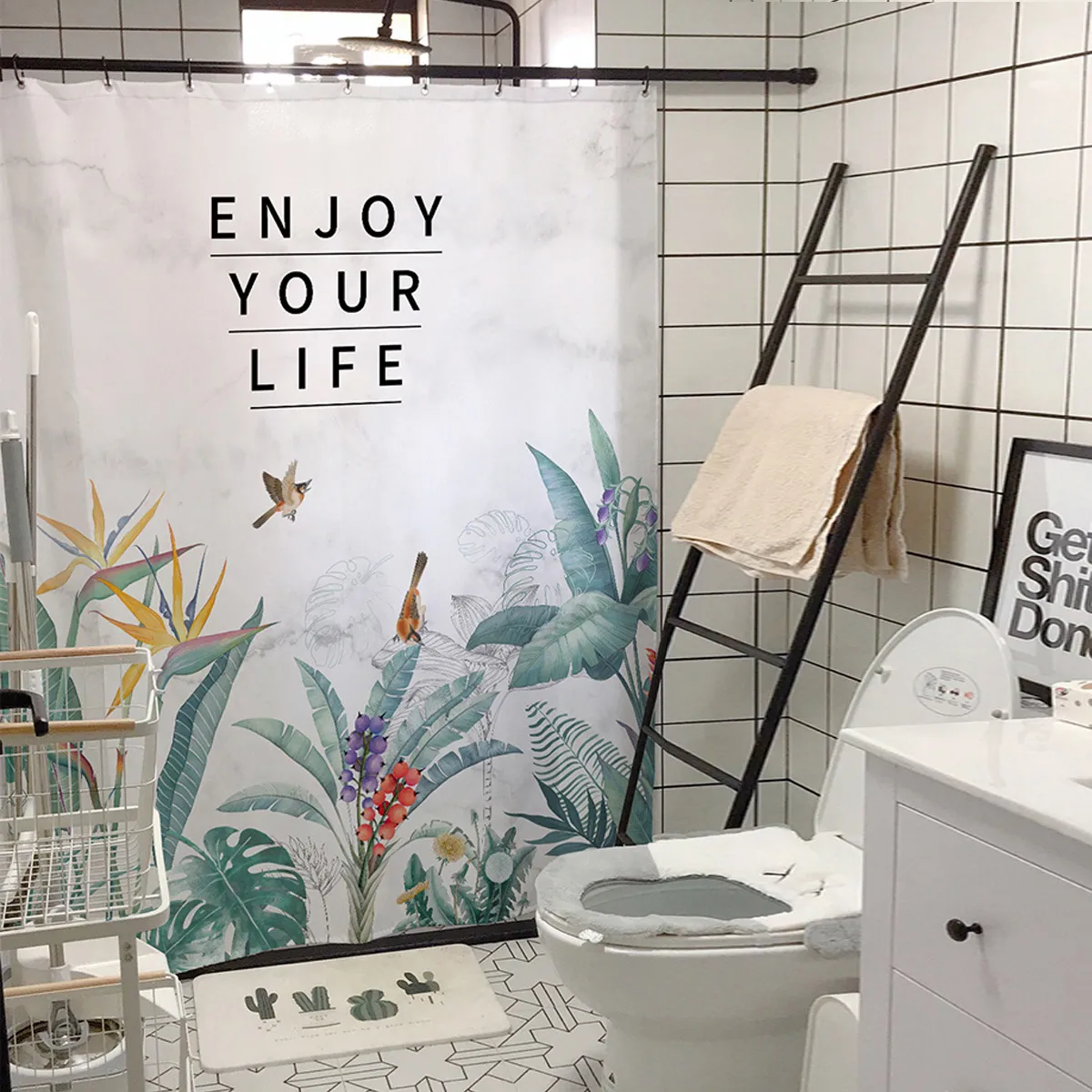 Mājas dārzs Ūdensnecaurlaidīgs un necaurlaidīgs drukāts dušas aizkaru poliestera perforators bezmaksas dušas aizkaru vieta_voghion.com