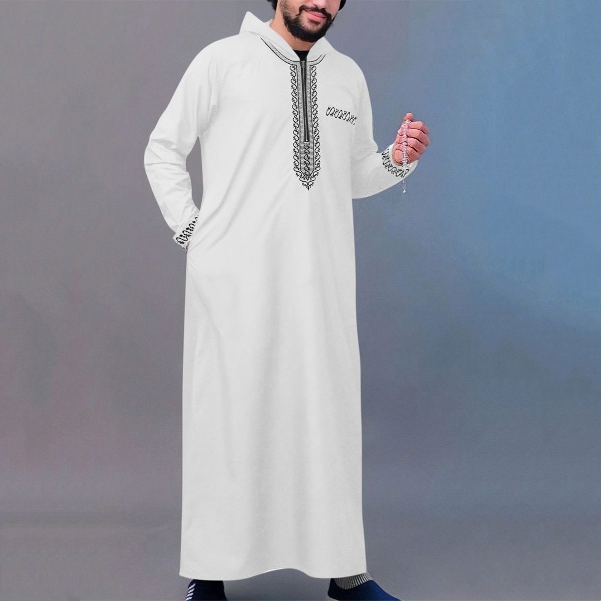 Herrenbekleidung Neue Herrenrobe mit loser Kapuze Luxus bestickte Langarm-Moslemkleidung für Herren Robe aus dem Nahen Osten Juba Sobi_voghion.com