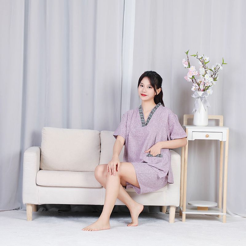 Hergestellt in China, große Größe, V-Ausschnitt, Shorts, Anzug für Sauna, Fußbad, Uniform, Paar, Zuhause, Pamas, Faltmuster_voghion.com