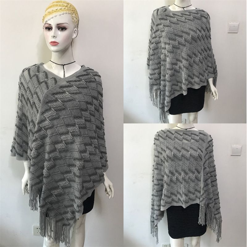 Maglione lavorato a maglia con scollo a V, casual, versatile, a mantella con nappa, alla moda, autunno/inverno 2022, da donna, lunghezza media, Z-line, 88_voghion.com
