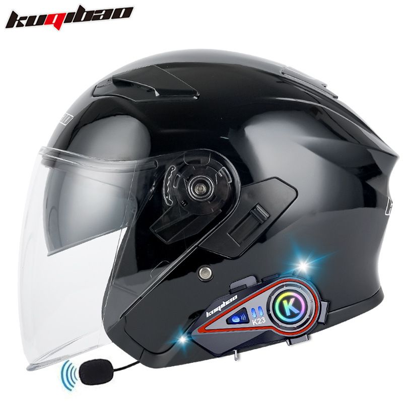 K23 Bluetooth Motorcycle Half Helmet With Dual Visor - 3C Certified - Unisex For All Seasons (Multiple Matte & Glossy Colors Available)_voghion.com