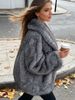 Plus Size Women'S Winter Coat - Elegant Fur-Lined Round Neck Jacket, Solid Color Warm Outerwear For Fall Winter,_voghion.com