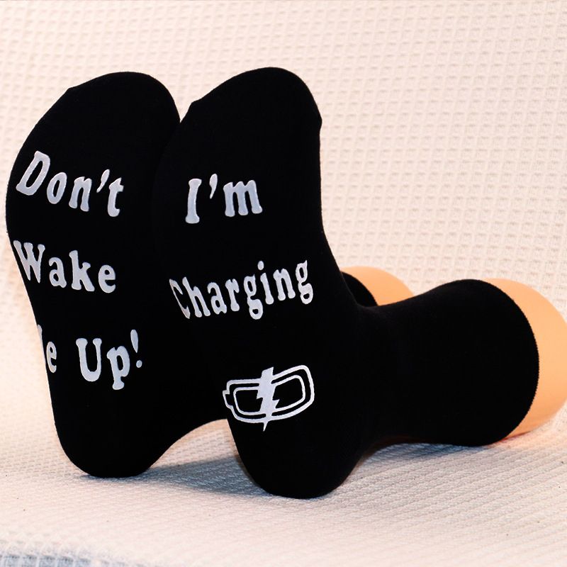 Men's and women's creative casual cotton socks sole letter non-slip adhesive floor socks_voghion.com