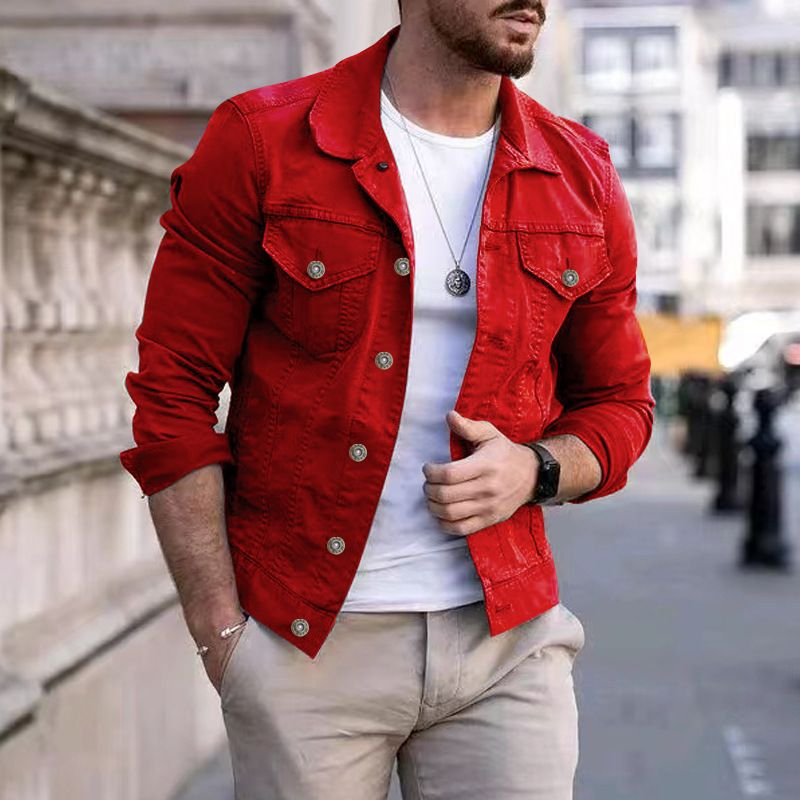Men's Spring and Autumn Casual Slim Fit Denim with Multi Pocket Button Smooth Plate Workwear Jacket_voghion.com