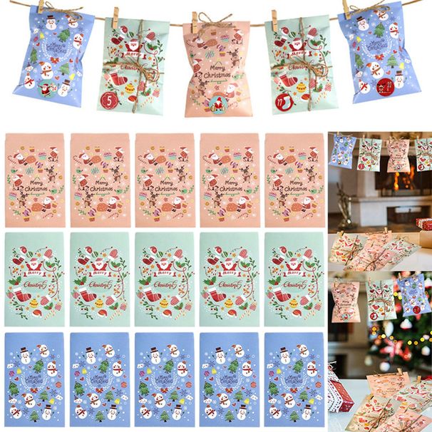 24Pcs Christmas Advent Calendar Bags Kit Envelope Shape Gift Bags With 1 To 24 Countdown Number Stickers Santa Claus Snowman Pattern Goodie Candy Treat Bag With Clips And Rope For Xmas Tree Decoration_voghion.com