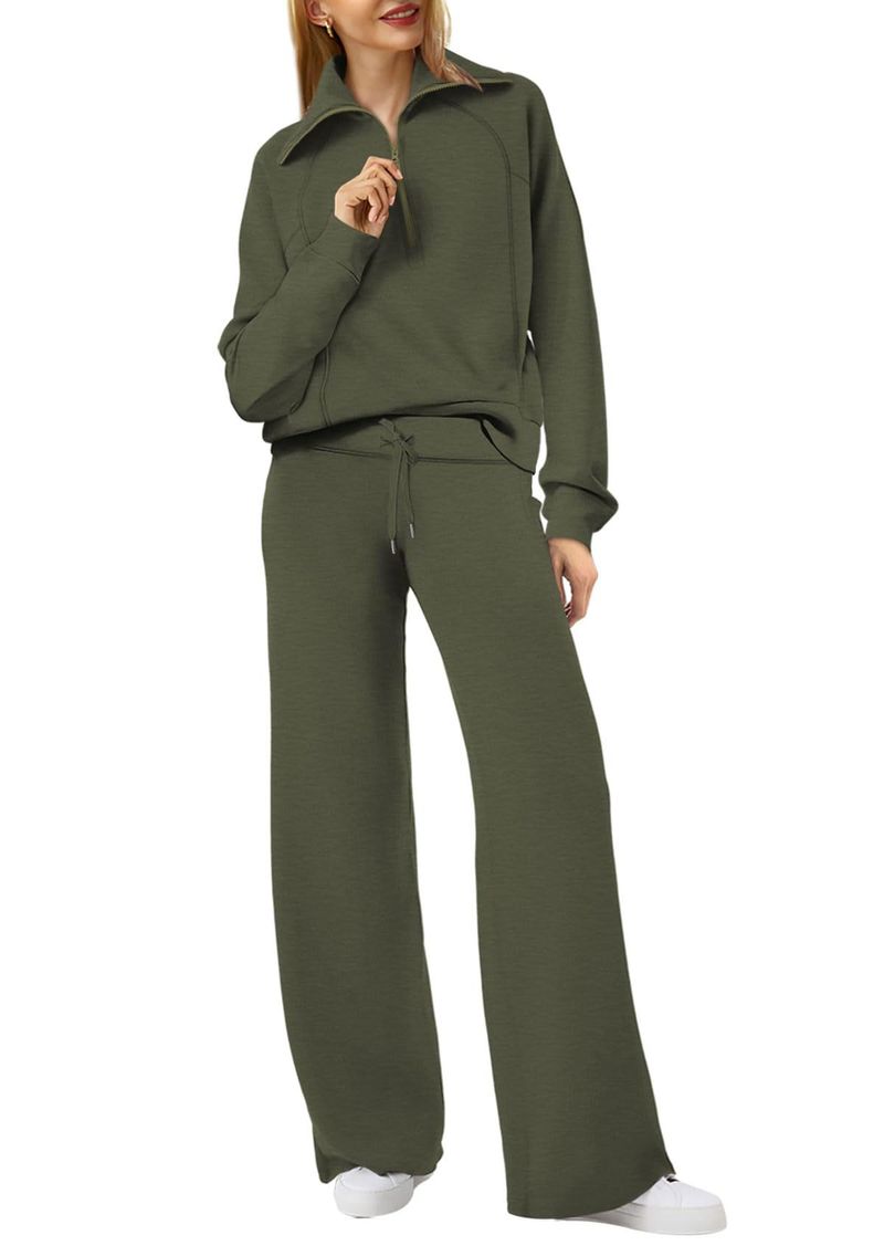 Women's Clothing autumn and winter casual sports suit zipper long sleeved sweatshirt wide leg pants two piece set_voghion.com