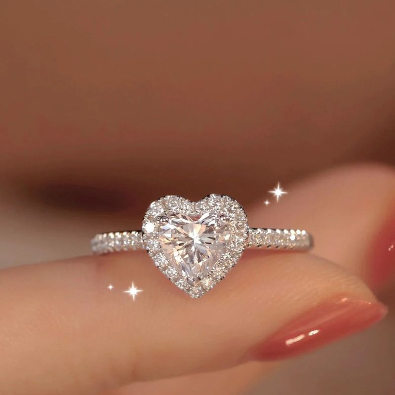 Herzförmiger Moissanit-Diamant für Damen, Sterlingsilber, S-Silber, Ein-Karat-Cluster-Fassung, simuliert, Hochzeit_voghion.com