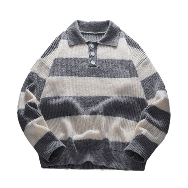 Herren-Retro-Strickpullover mit halbem Reißverschluss – Pullover mit Streifen und kontrastierendem Kragen, lässige Loungewear für Herbst und Winter_voghion.com