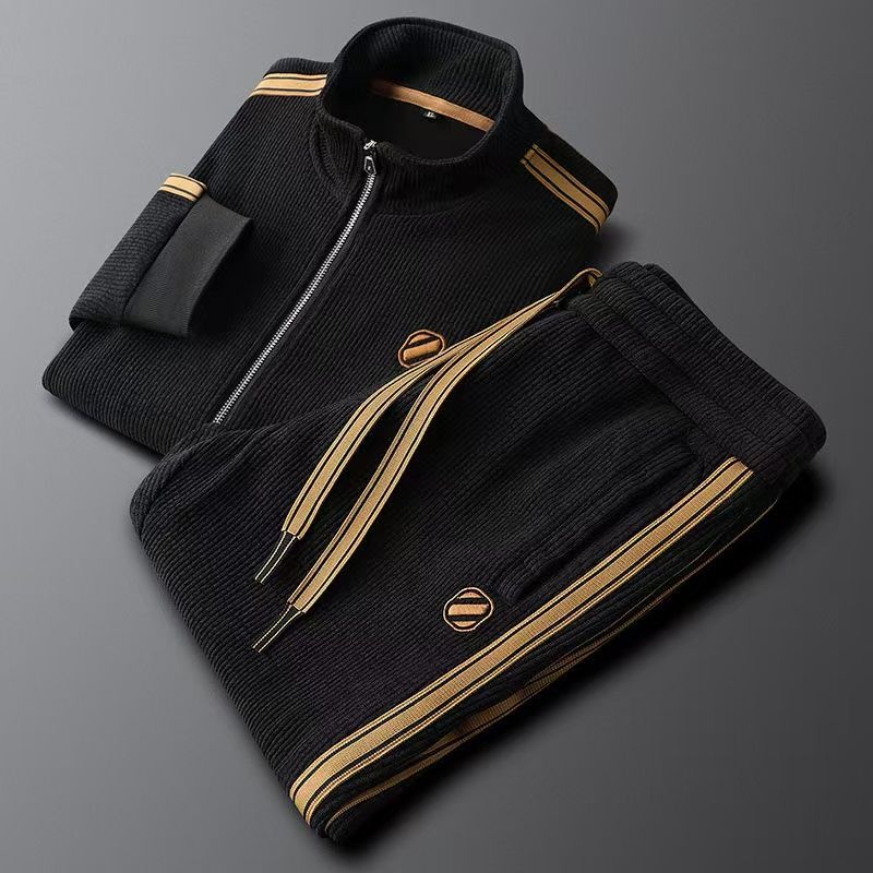 Let luksuriøs efterårs- og vintervarm, ren farve, afslappet sportsdragt, slim fit, trendy jakke til mænd, lige striber_voghion.com