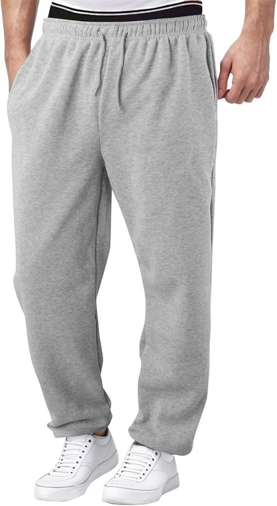 Pantalon décontracté doublé polaire pour homme, coupe droite, jogging chaud d'hiver avec taille élastique, pour un usage quotidien (noir, gris, kaki, blanc)_voghion.com