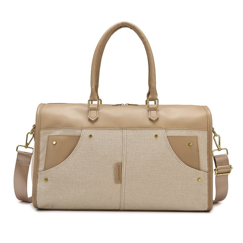 Reisetaschen Retro Damen Handtasche Canvas Reisetasche Sport Fitness Kurzstrecken Großraum Leinen Kontrast Tasche_voghion.com