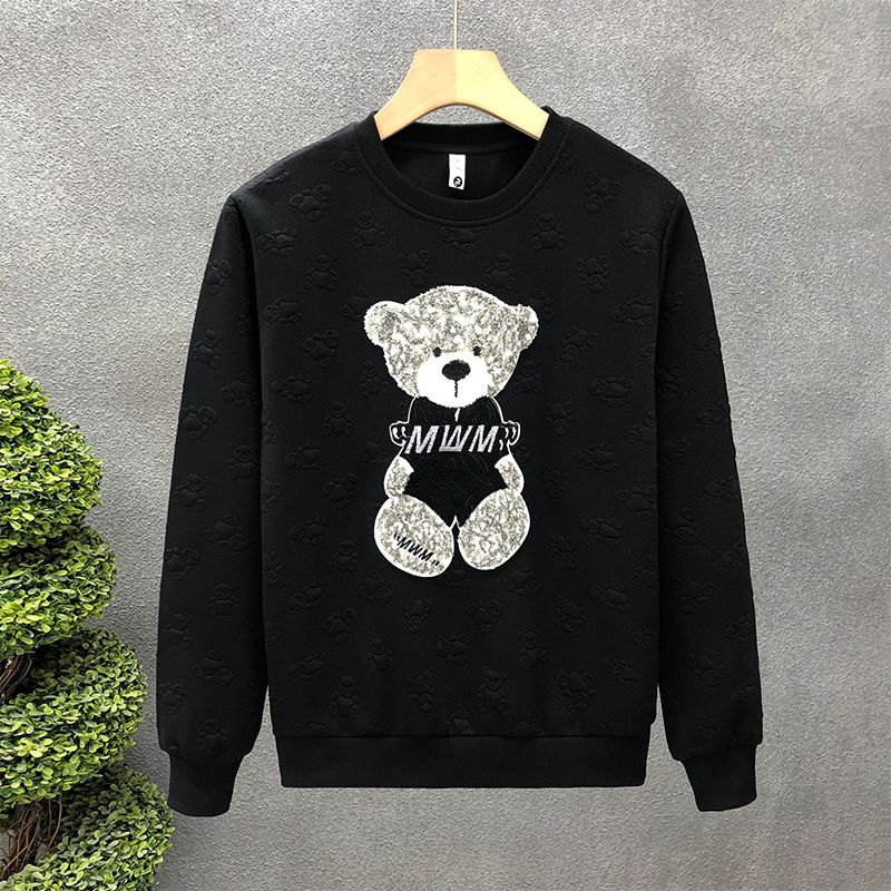 Abbigliamento maschile Felpa casual con orso ricamato Uomo Primavera e autunno Girocollo Manica lunga Giacca Autunno e inverno Nuovo Uomo Camicia inferiore_voghion.com